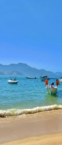 a beach with boats and people